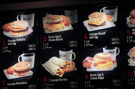Рестораны Макдоналдс сообщат калорийность блюд