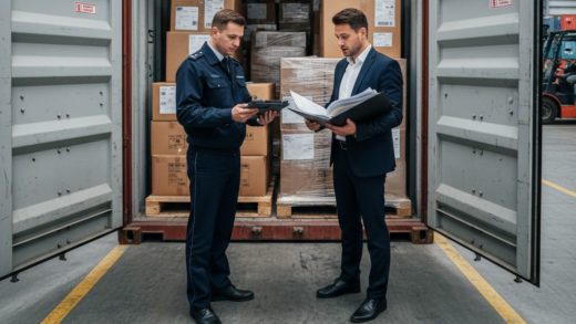 сотрудник таможни беседует с предпринимателем